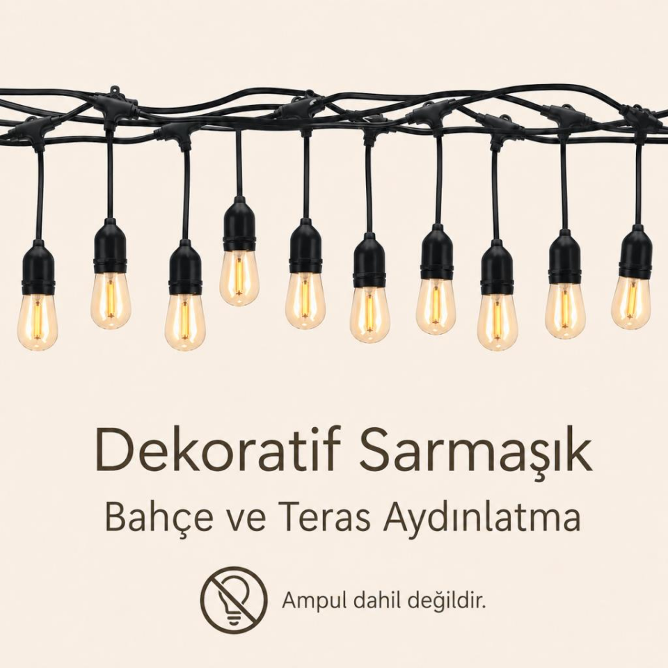 CT-7070 10 Metre 20 Duy E27 Dekoratif Sarmaşık Bahçe ve Teras Aydınlatma Kablosu IP64 (Ampul Hariç)