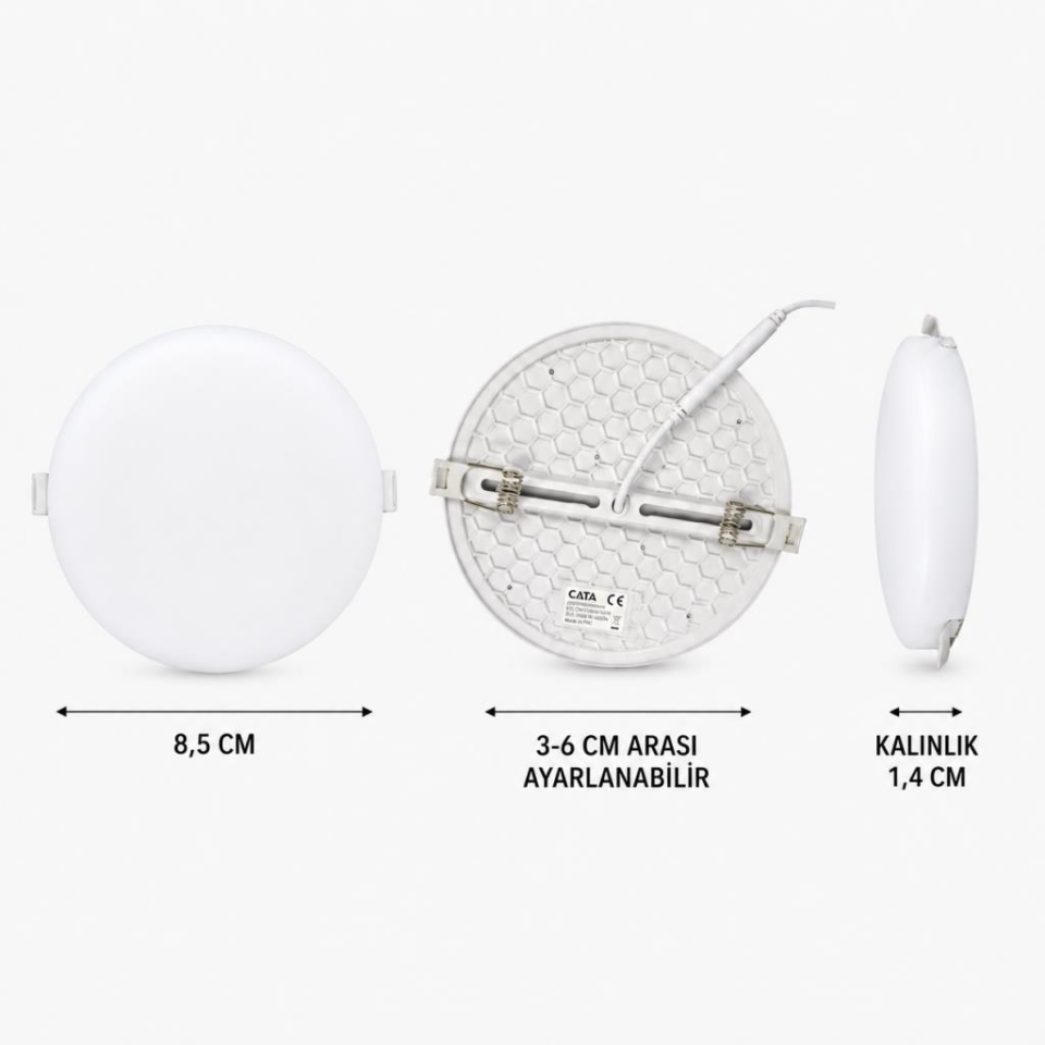 Cata CT-5660 X-Plus 10W LED Panel Beyaz Işık 6500K Ayarlanabilir Yaylı Yuvarlak Sıva Altı Spot