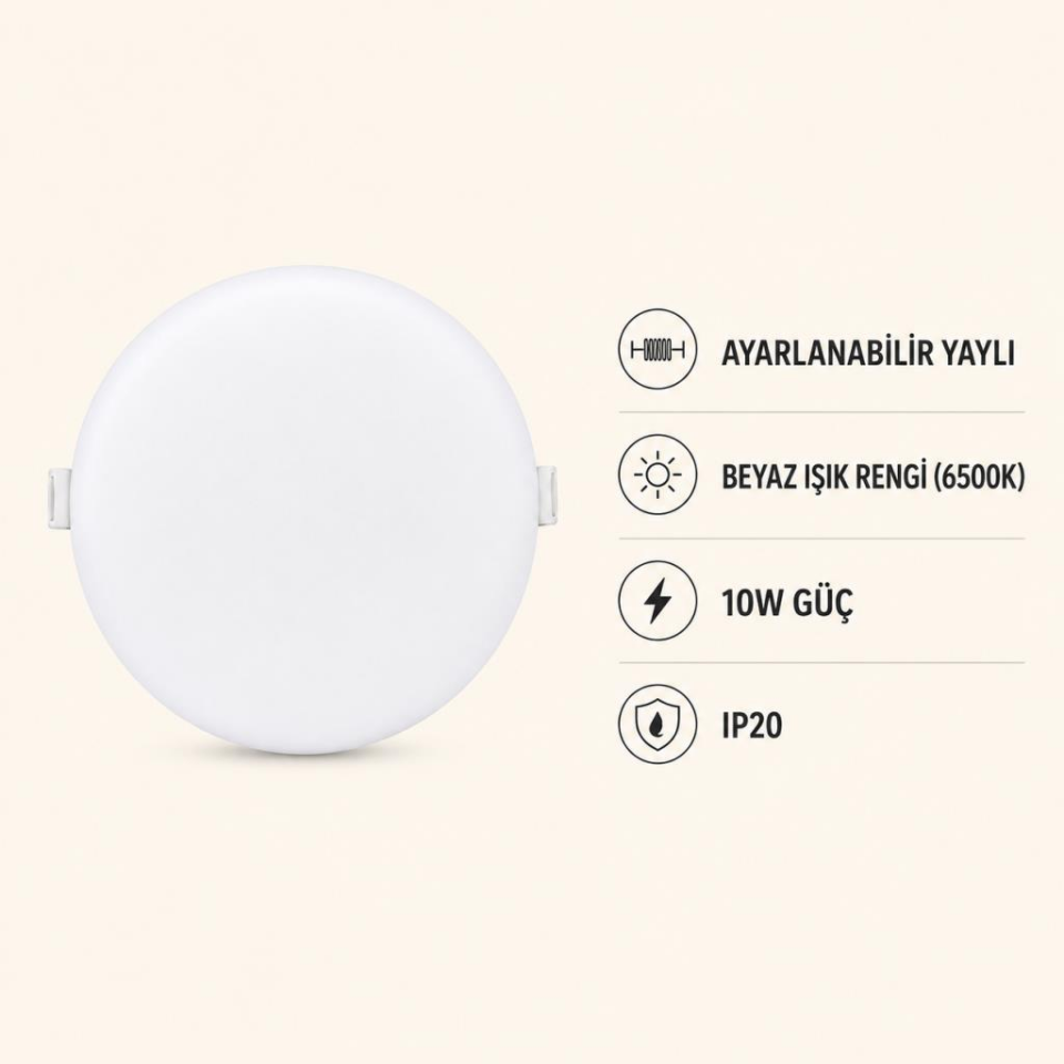 Cata CT-5660 X-Plus 10W LED Panel Beyaz Işık 6500K Ayarlanabilir Yaylı Yuvarlak Sıva Altı Spot
