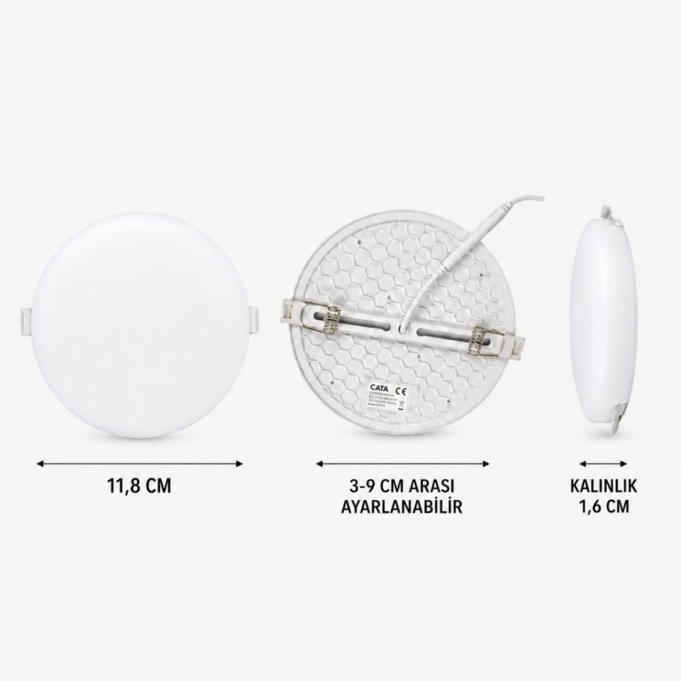 Cata CT-5661 X-Plus 20W LED Panel Günışığı 3200K Ayarlanabilir Yaylı Yuvarlak Sıva Altı Spot