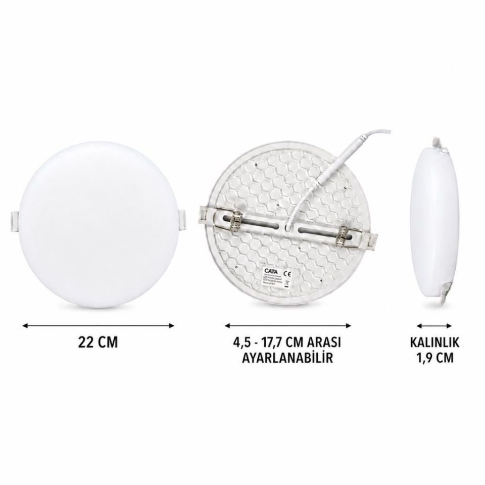 Cata CT-5663 X-Plus 35W LED Panel Beyaz Işık 6500K Ayarlanabilir Yaylı Yuvarlak Sıva Altı Spot