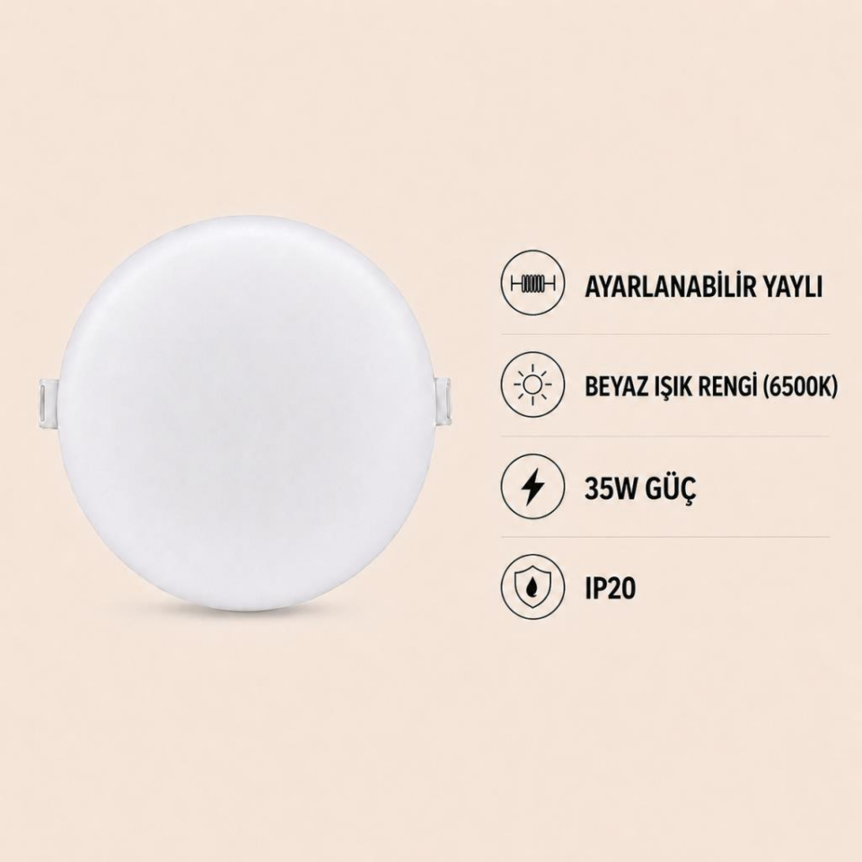 Cata CT-5663 X-Plus 35W LED Panel Beyaz Işık 6500K Ayarlanabilir Yaylı Yuvarlak Sıva Altı Spot