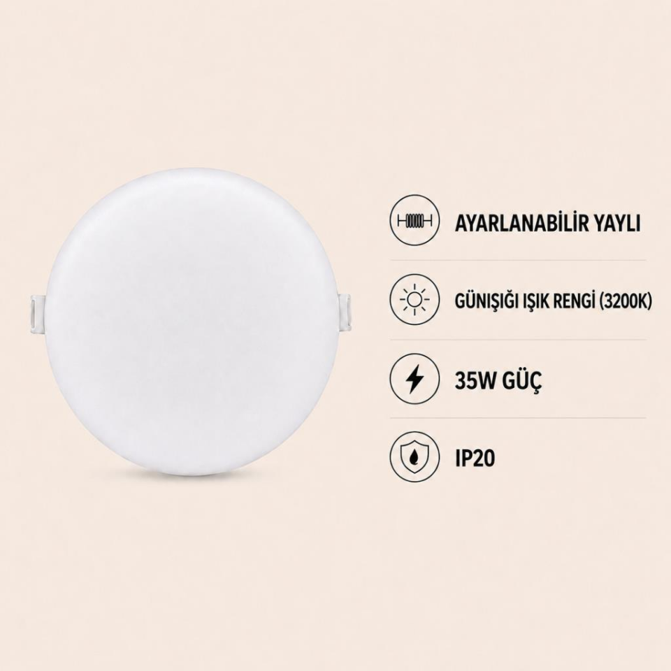 Cata CT-5663 X-Plus 35W LED Panel Günışığı 3200K Ayarlanabilir Yaylı Yuvarlak Sıva Altı Spot