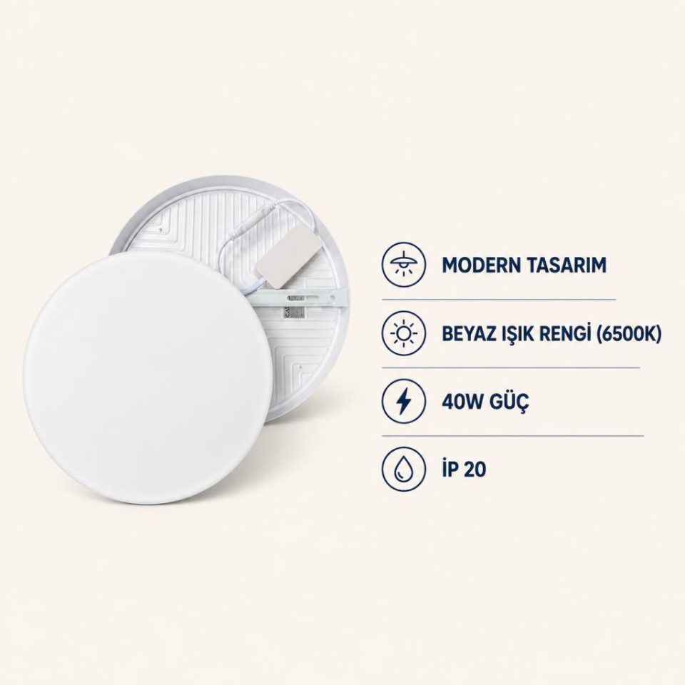 Cata CT-5664 X-Plus 40W Sıva Üstü LED Panel Beyaz Işık Yuvarlak Tavan Armatürü