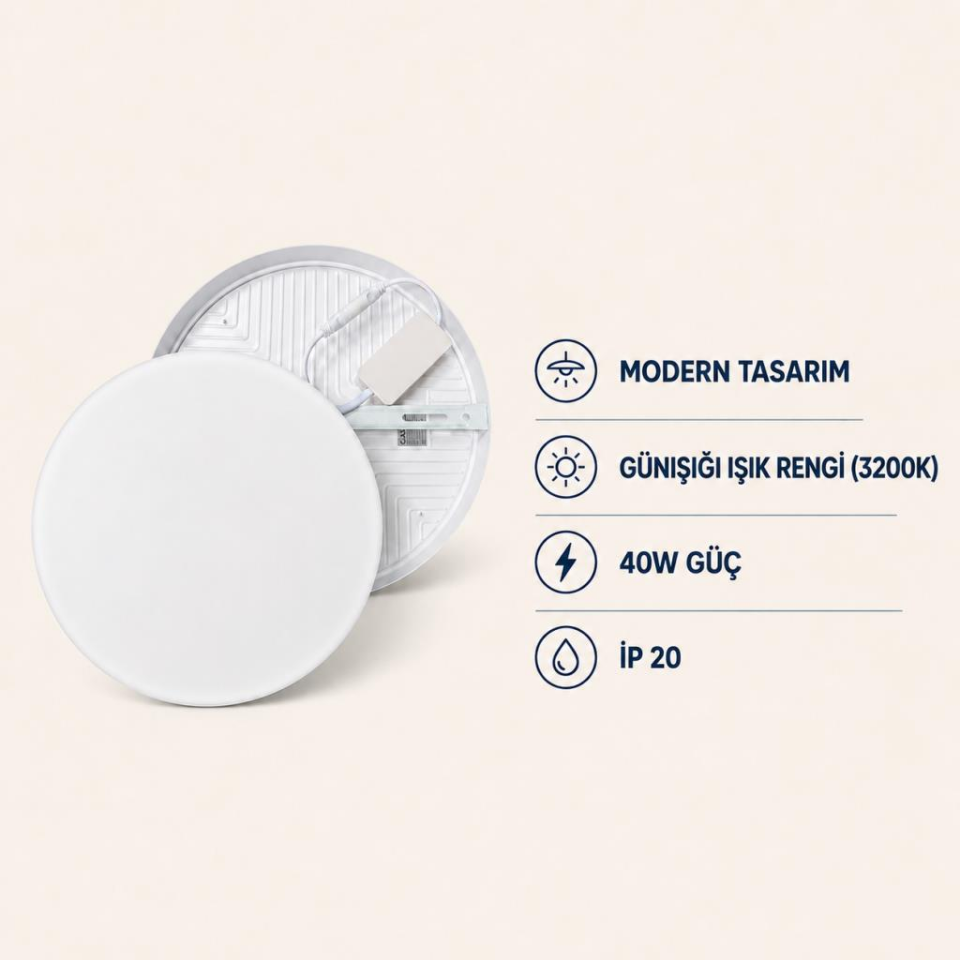 Cata CT-5664 X-Plus 40W Sıva Üstü LED Panel Günışığı Yuvarlak Tavan Armatürü