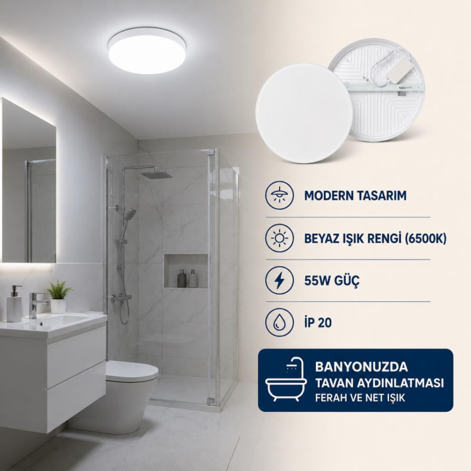 Cata CT-5665 X-Plus 55W Sıva Üstü LED Panel Beyaz Işık Yuvarlak Tavan Armatürü