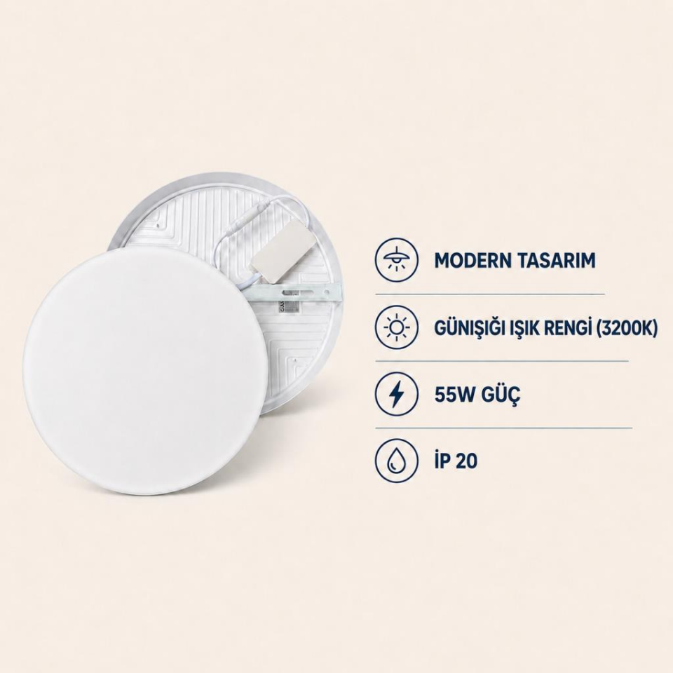 Cata CT-5665 X-Plus 55W Sıva Üstü LED Panel Günışığı Yuvarlak Tavan Armatürü