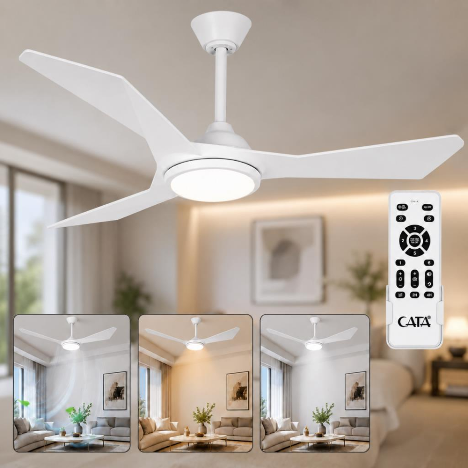 Cata CT-3000 Beyaz Tavan Vantilatörü LED Işıklı Kumandalı 6 Kademe Hız Ayarlı Sessiz Premium Motorlu