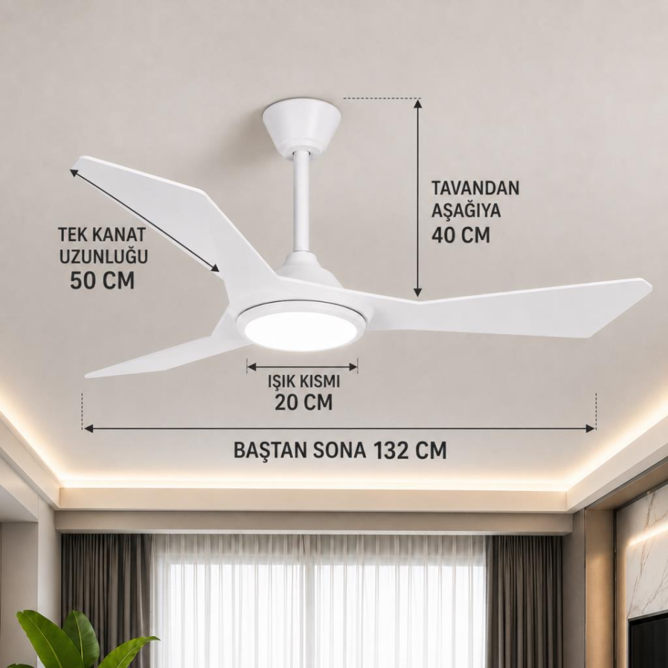 Cata CT-3000 Beyaz Tavan Vantilatörü LED Işıklı Kumandalı 6 Kademe Hız Ayarlı Sessiz Premium Motorlu