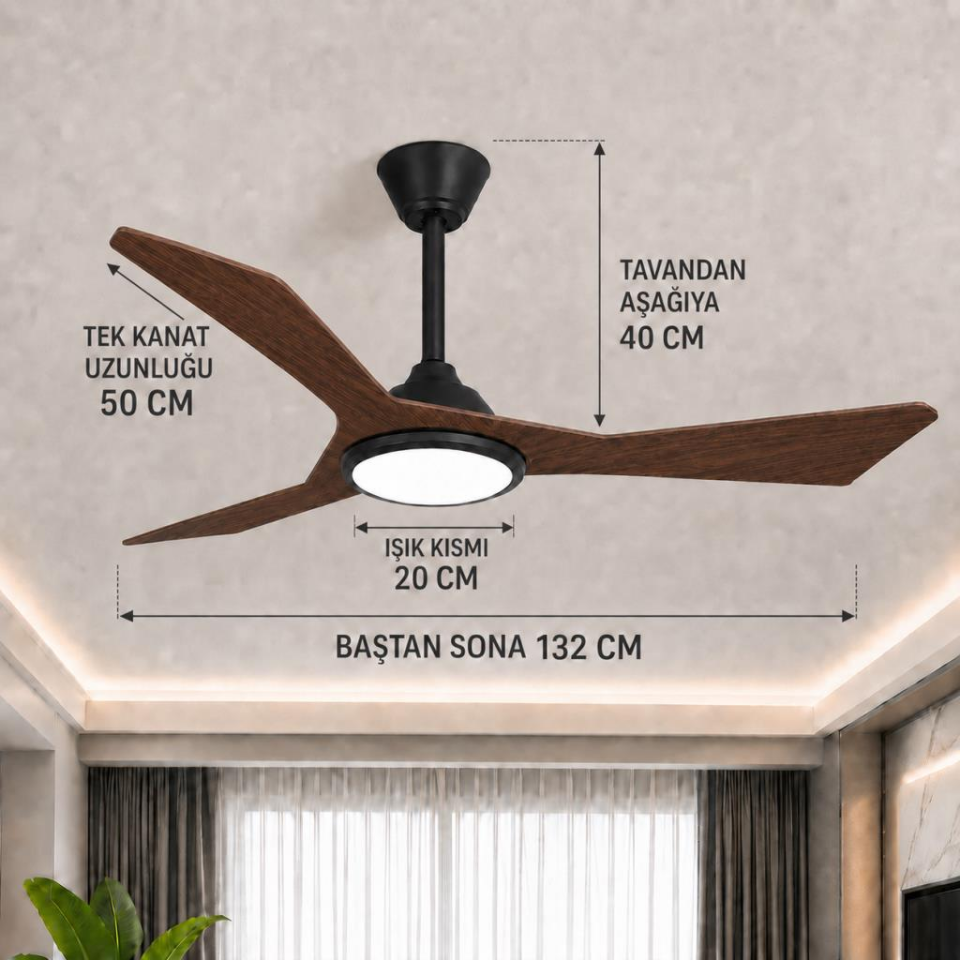 Cata CT-3002 Ahşap Tavan Vantilatörü LED Işıklı Kumandalı 6 Kademe Hız Ayarlı Sessiz Premium Motorlu