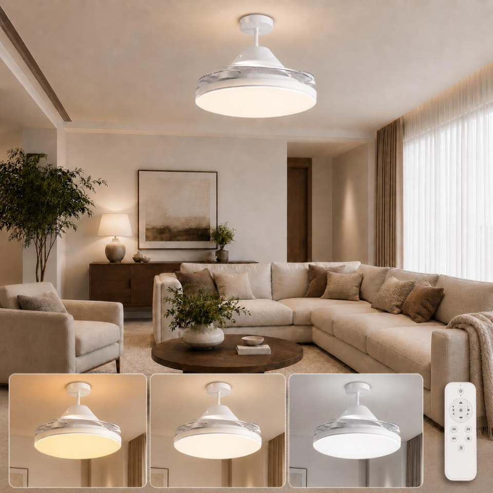 Cata CT-1156 Dolunay 72W Kumandalı Hayalet Kanatlı LED Fanlı Ampul, 3 Renk Işık Modlu, Açılır Kapanır Pervaneli