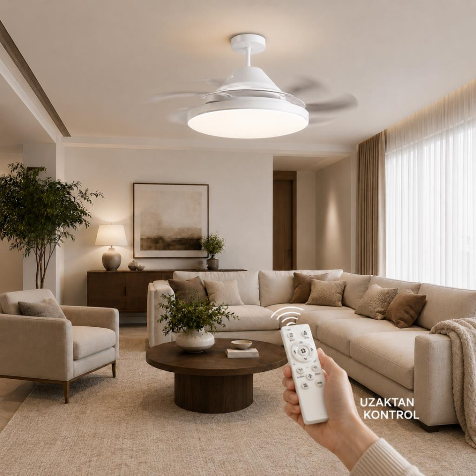 Cata CT-1156 Dolunay 72W Kumandalı Hayalet Kanatlı LED Fanlı Ampul, 3 Renk Işık Modlu, Açılır Kapanır Pervaneli