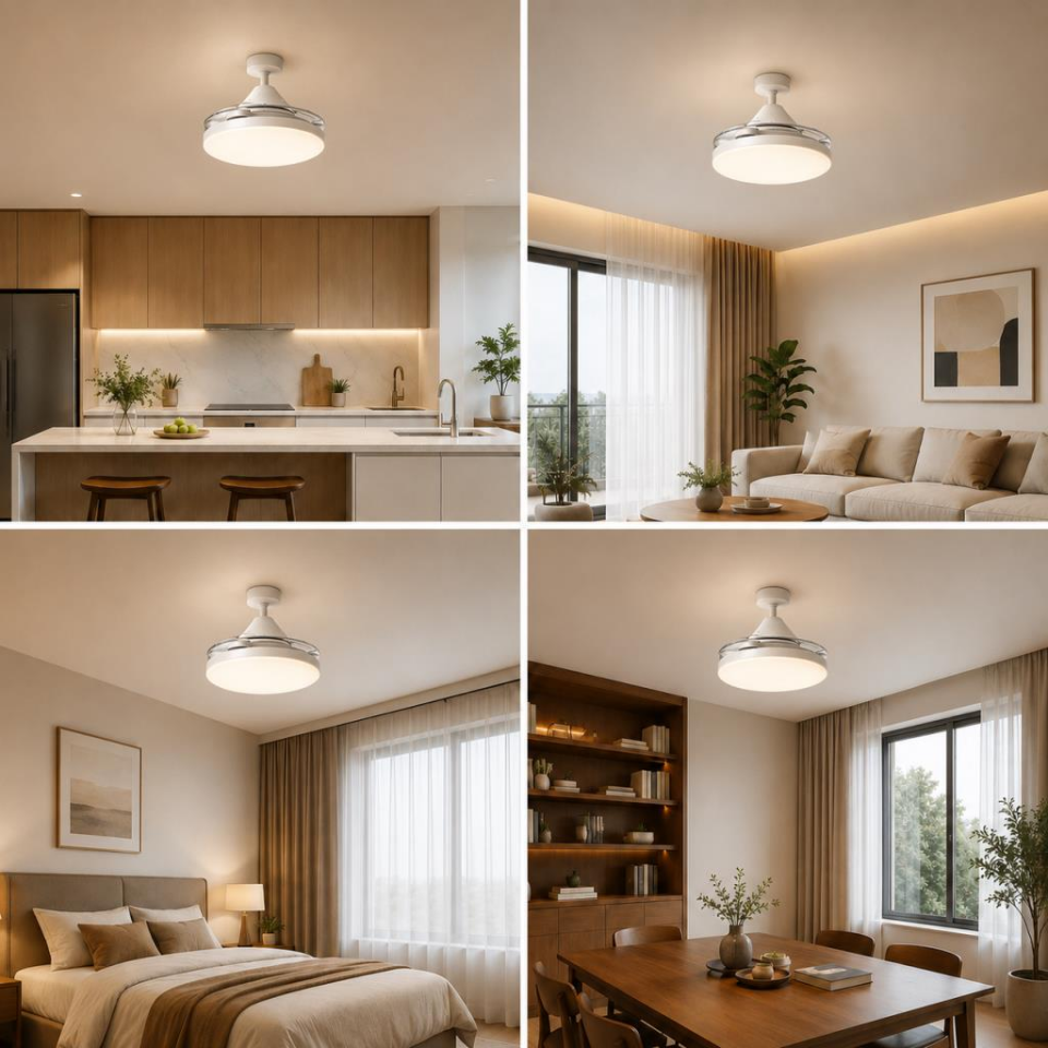 Cata CT-1156 Dolunay 72W Kumandalı Hayalet Kanatlı LED Fanlı Ampul, 3 Renk Işık Modlu, Açılır Kapanır Pervaneli