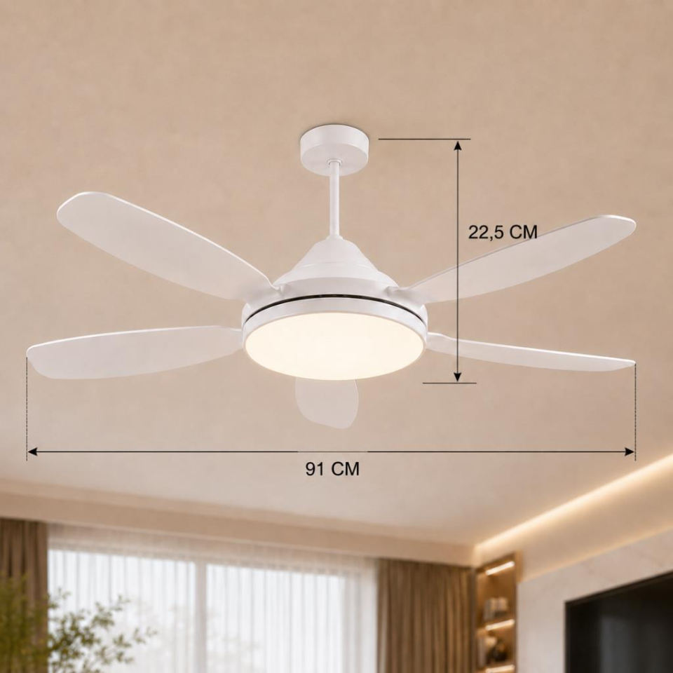Cata CT-1157 Fırtına 122W Kumandalı LED Tavan Vantilatörü, 5 Kanatlı Fanlı Aydınlatma, 3 Renk Işık ve Dimlenebilir Özellikli