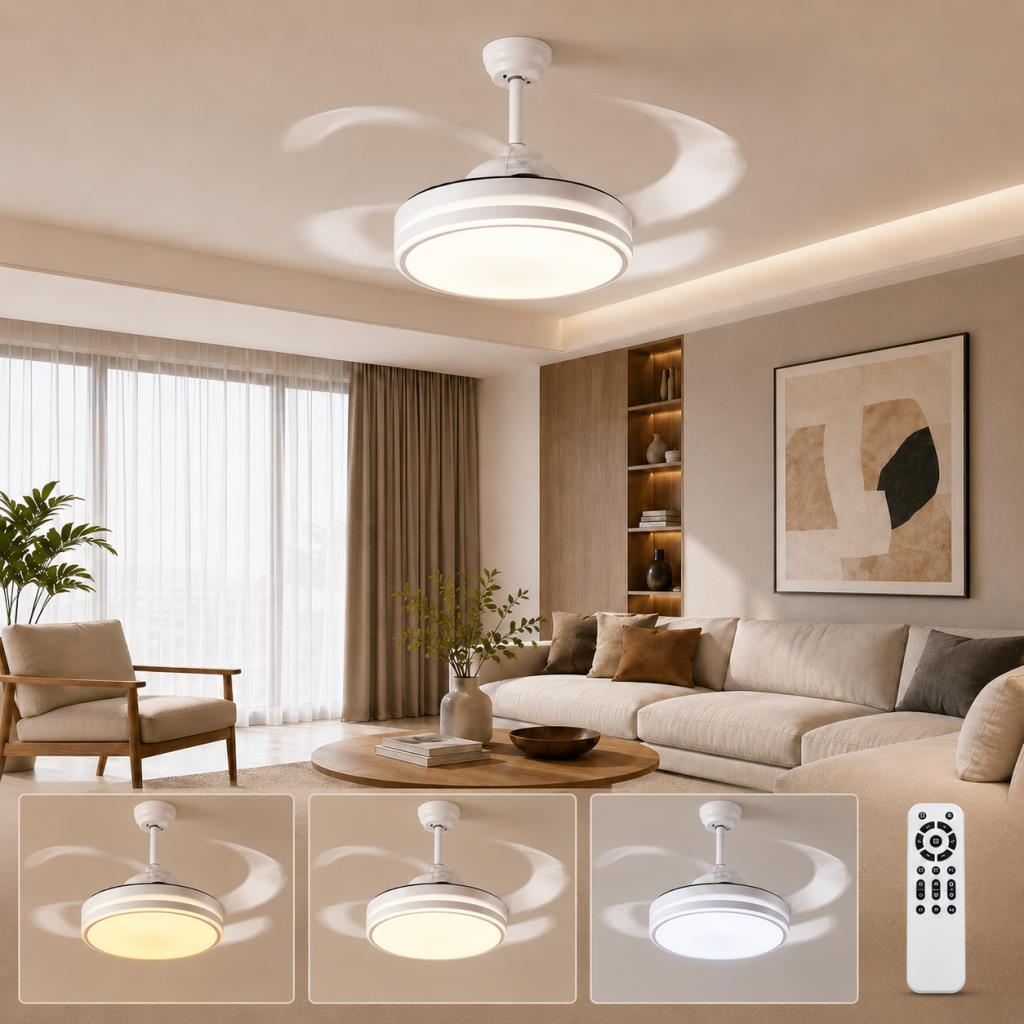 Cata CT-3003 Hayalet Kanatlı LED Avizeli Tavan Vantilatörü, Kumandalı, 3 Renk Işık, Dim Özellikli