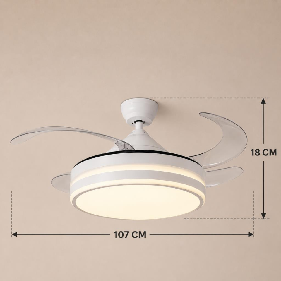 Cata CT-3003 Hayalet Kanatlı LED Avizeli Tavan Vantilatörü, Kumandalı, 3 Renk Işık, Dim Özellikli