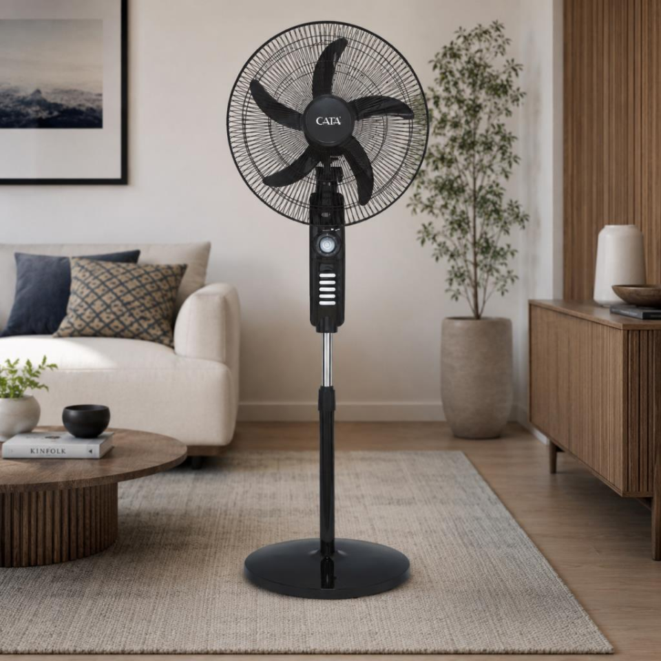 Cata CT-3021 Datça Ayaklı Vantilatör 50W 18 İnç 5 Kanatlı 3 Kademe Hız Ayarlı Siyah Salon Ofis Vantilatörü