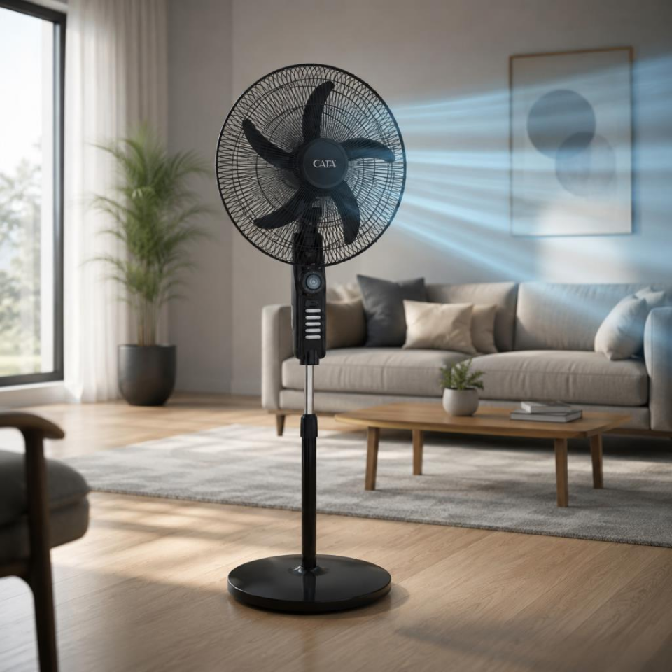 Cata CT-3021 Datça Ayaklı Vantilatör 50W 18 İnç 5 Kanatlı 3 Kademe Hız Ayarlı Siyah Salon Ofis Vantilatörü