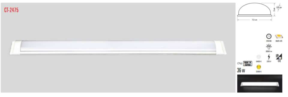 CATA 36 Watt Ledli Yatay Bant Armatür Beyaz Işık 120 cm CT-2475