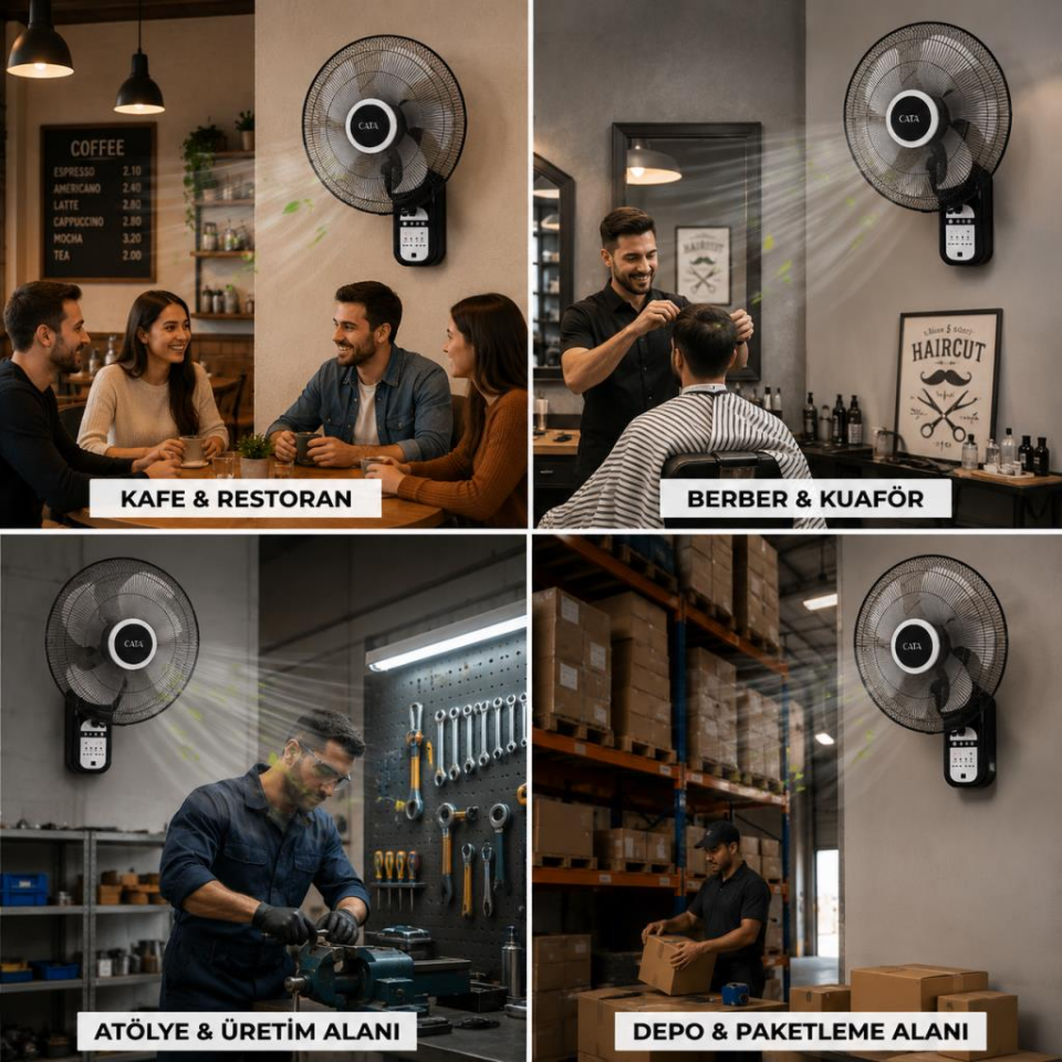 Cata CT-3024 Kumandalı Duvar Tipi Vantilatör 70W 18 İnç 5 Alüminyum Kanatlı 3 Kademe Hız Ayarlı Zamanlayıcılı Vantilatör