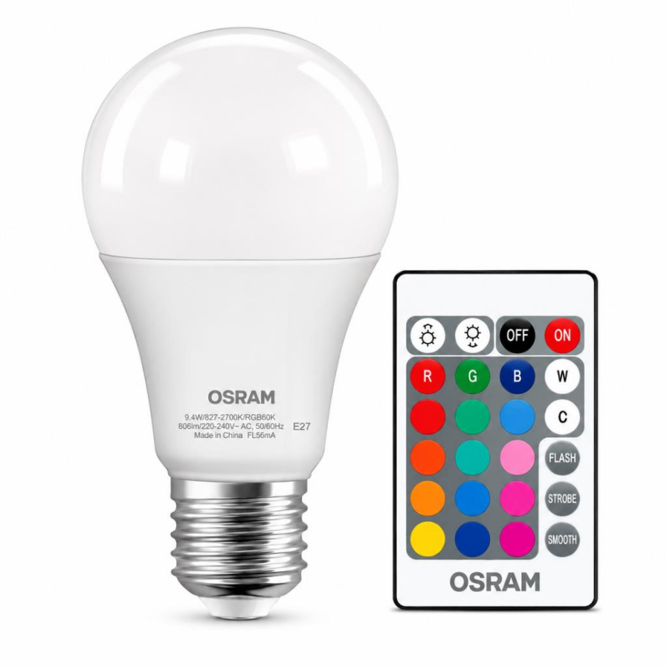 OSRAM LED Classic A60 RGBW Kumandalı LED Ampul E27 9.4W 806 Lümen Dimlenebilir Renk Değiştiren Ampul