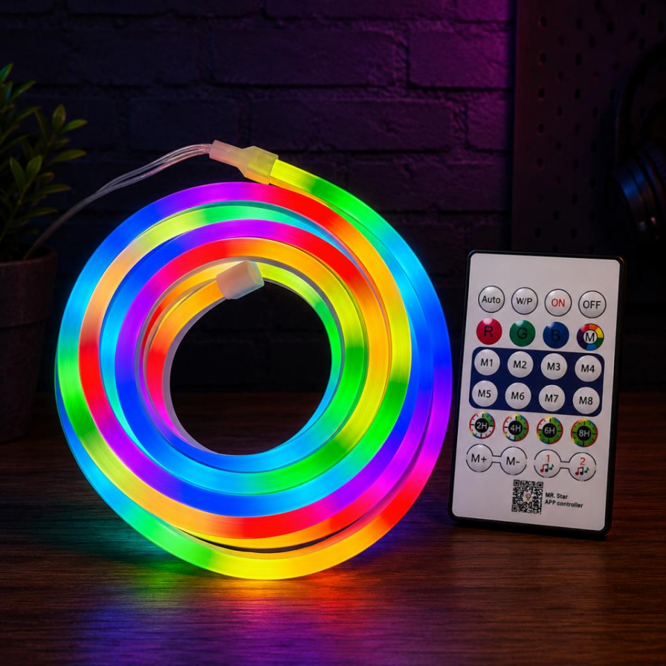 Akıllı Neon LED Şerit 5 Metre USB Kumandalı APP Kontrollü Dekoratif Aydınlatma