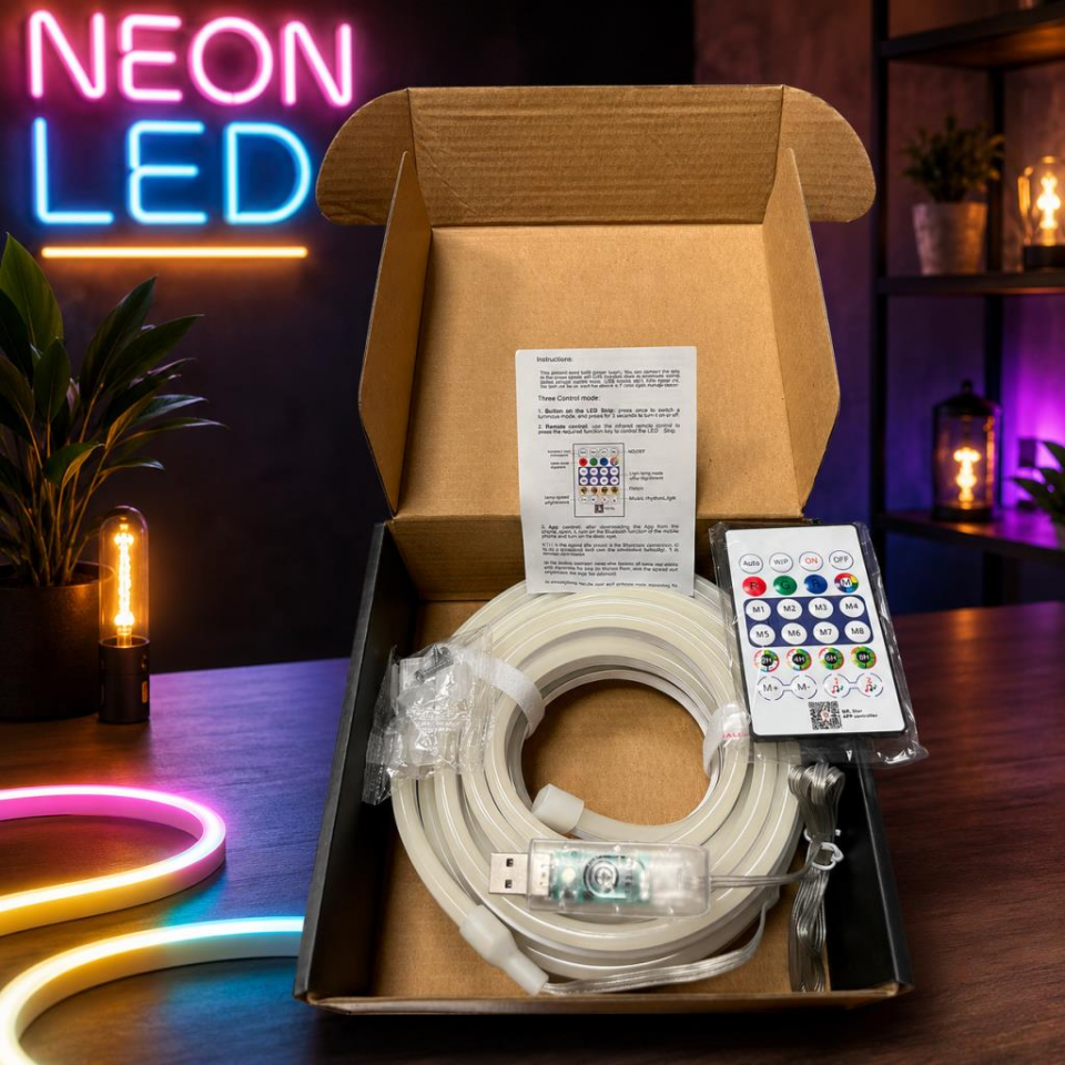 Akıllı Neon LED Şerit 5 Metre USB Kumandalı APP Kontrollü Dekoratif Aydınlatma