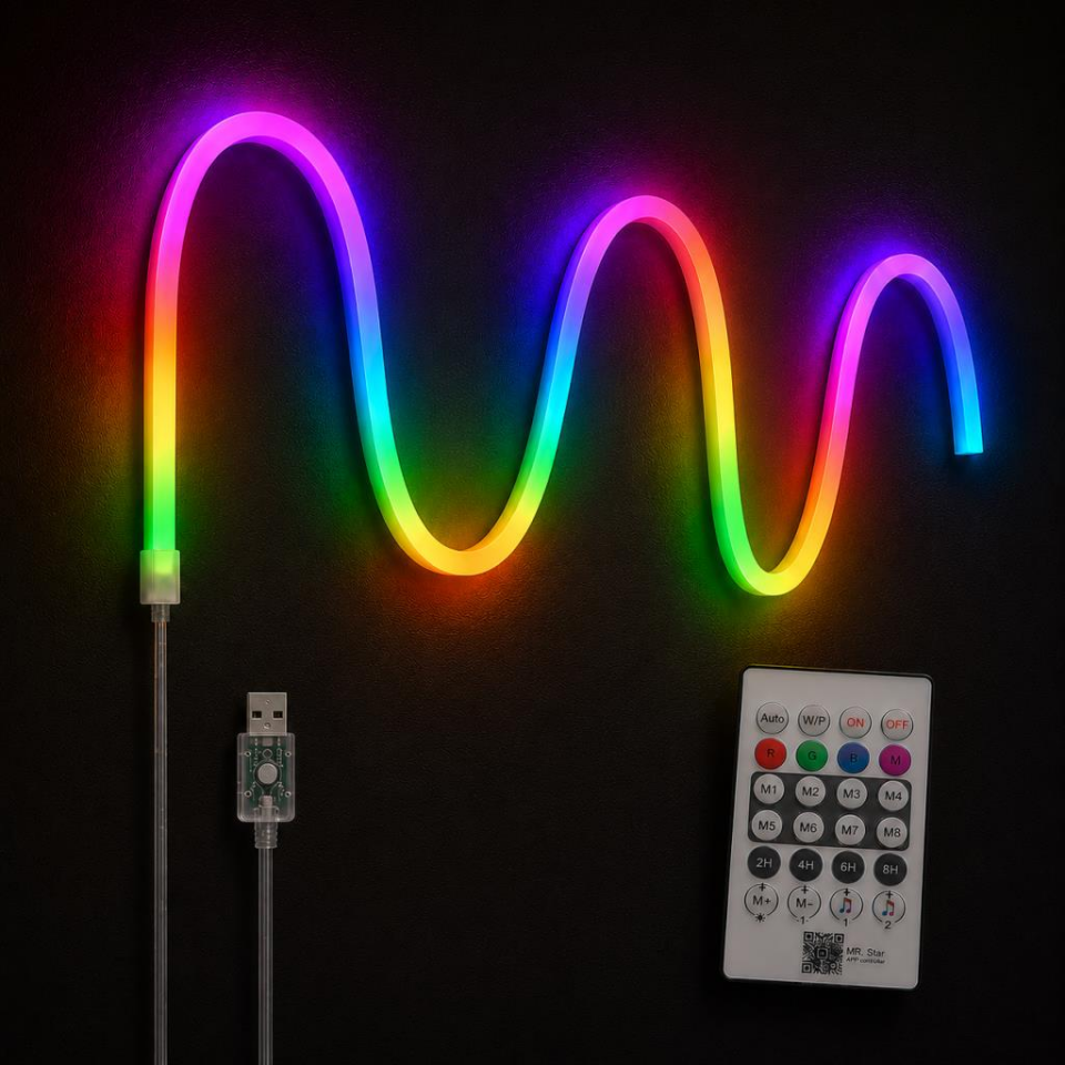 Akıllı Neon LED Şerit 5 Metre USB Kumandalı APP Kontrollü Dekoratif Aydınlatma