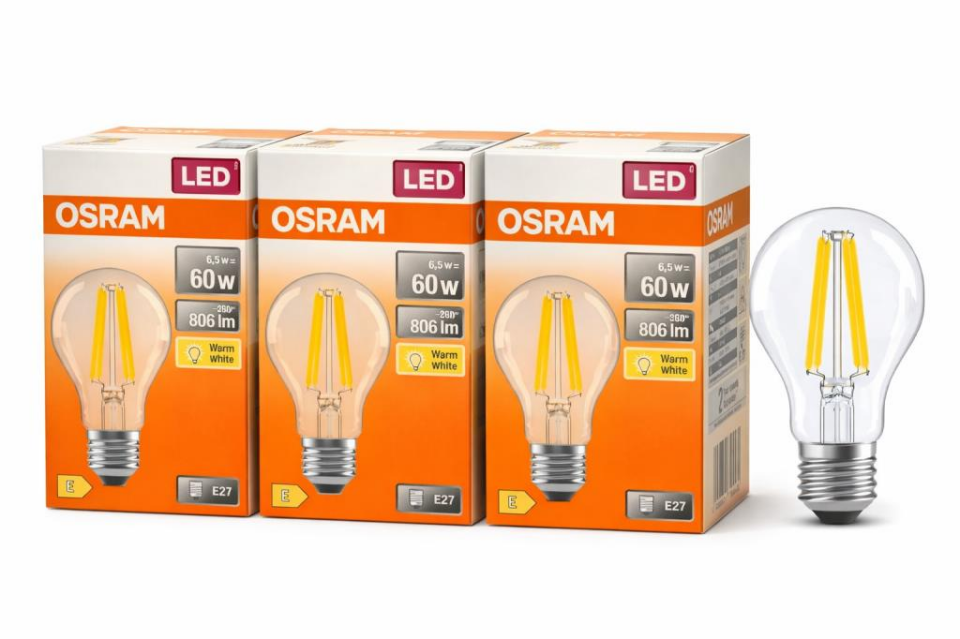Osram LED Filament Ampul 6.5W E27 2700K Sarı Işık 806 Lümen 60W Eşdeğeri 3'lü Paket