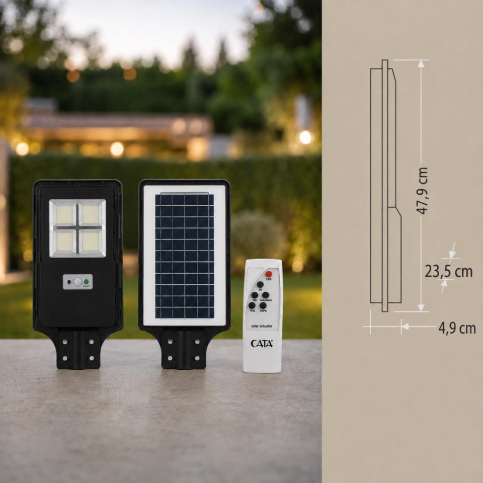 CATA CT-4640 200W İP65 GÜNEŞ ENERJİLİ SENSÖRLÜ VE KUMANDALI SOLAR SOKAK ARMATÜRÜ