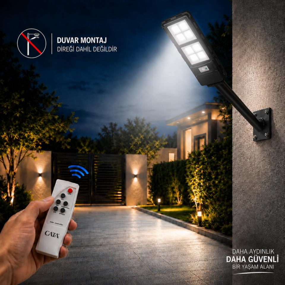 CATA CT-4641 250W İP65 GÜNEŞ ENERJİLİ SENSÖRLÜ VE KUMANDALI SOLAR SOKAK ARMATÜRÜ