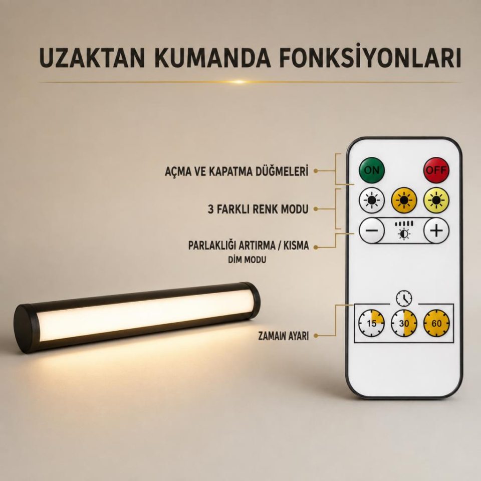 CATA CT-2465 Şahin Şarjlı LED Tablo ve Ayna Apliği – Kumandalı, Dokunmatik, Manyetik, 3 Renkli ve Dimlenebilir Modern Duvar Aydınlatması