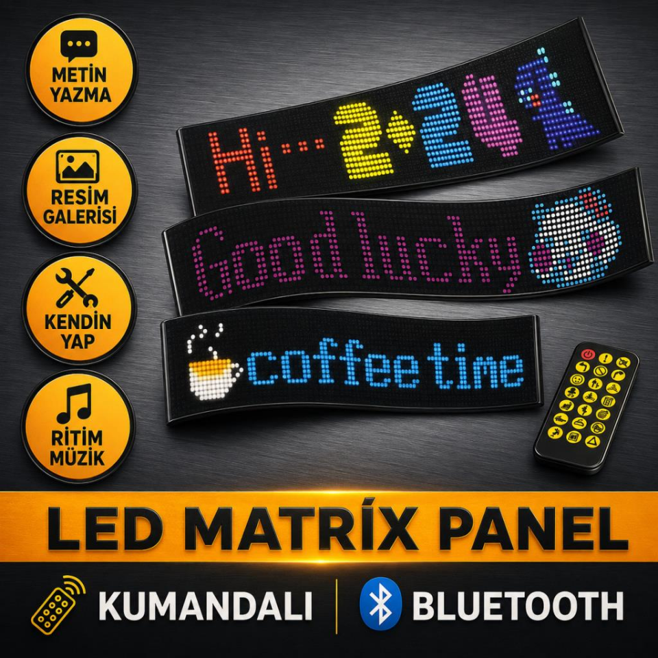 CATA CT-4568 Akıllı RGB LED Matrix Panel 59 cm – Bluetooth Uygulama ve Kumanda Kontrollü, Yazı ve Emoji Göstergesi