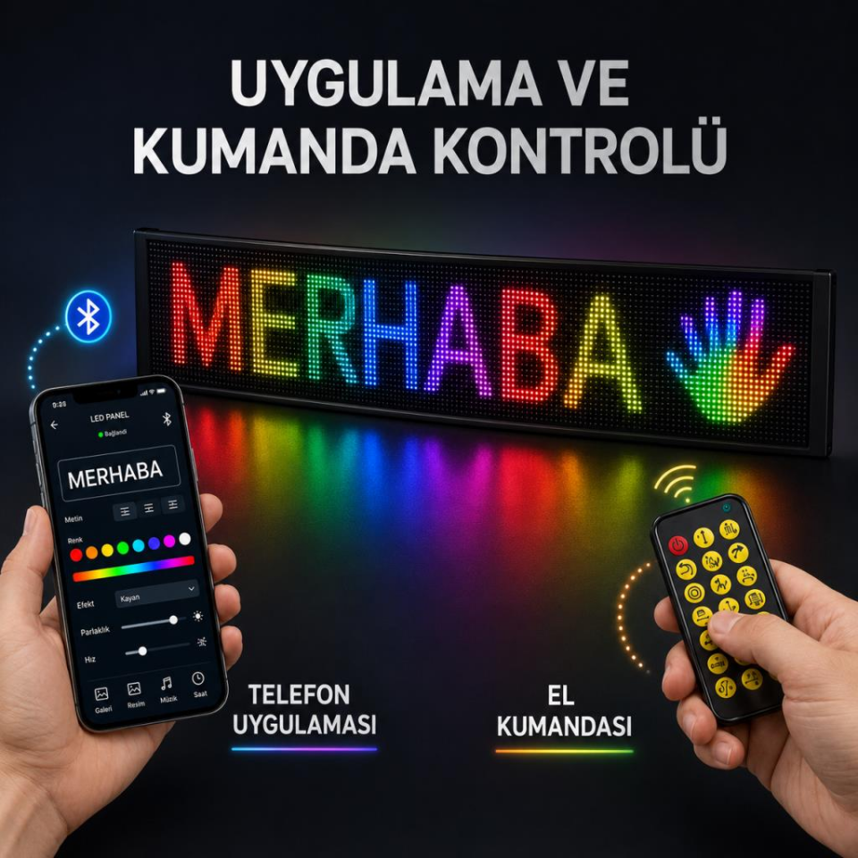 CATA CT-4568 Akıllı RGB LED Matrix Panel 59 cm – Bluetooth Uygulama ve Kumanda Kontrollü, Yazı ve Emoji Göstergesi