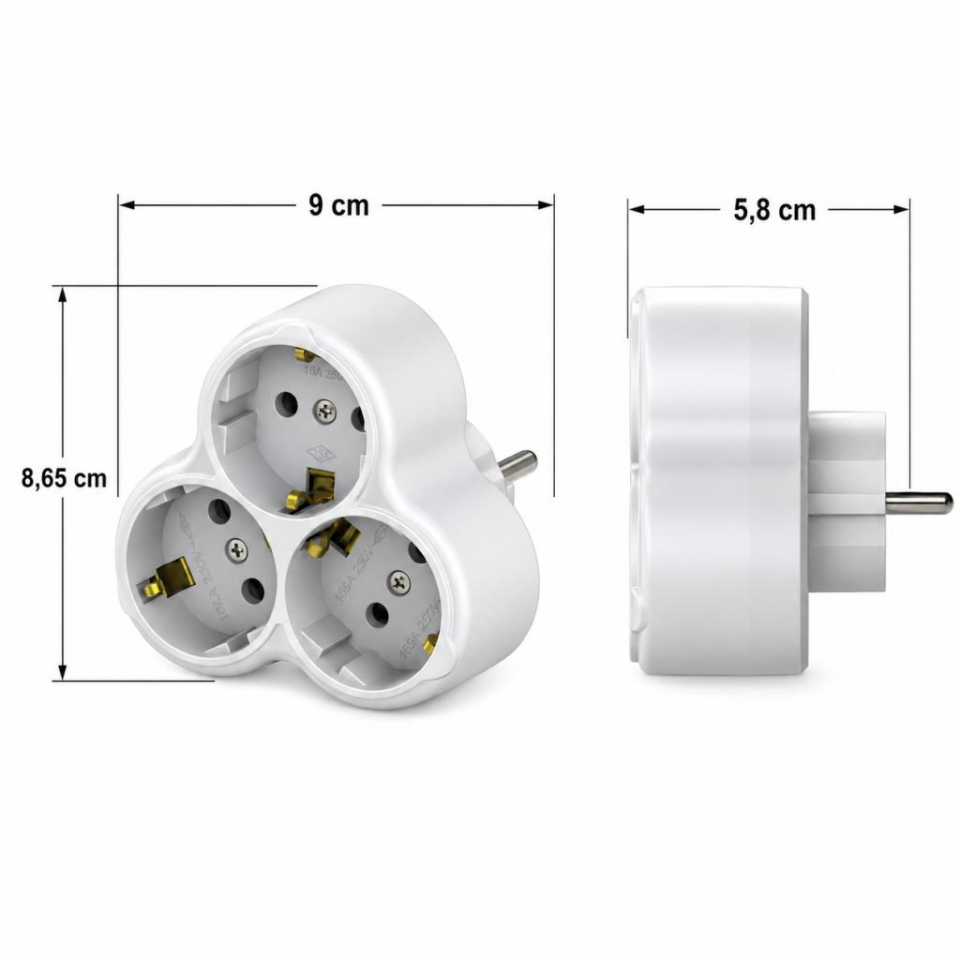 NE-AD 1003 Üçlü Topraklı Fiş Priz Çoğaltıcı Golyat 16A 250V – 3’lü Priz Adaptörü