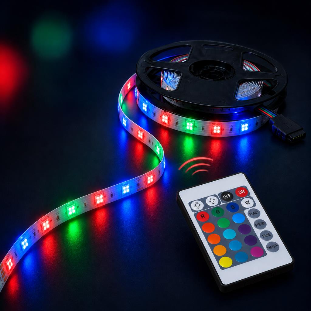 CATA CT-4557 5 Metre RGB Şerit LED Seti – Kumandalı, Adaptörlü, 12V, 4W, 16 Renk ve Işık Modlu Dekoratif Aydınlatma