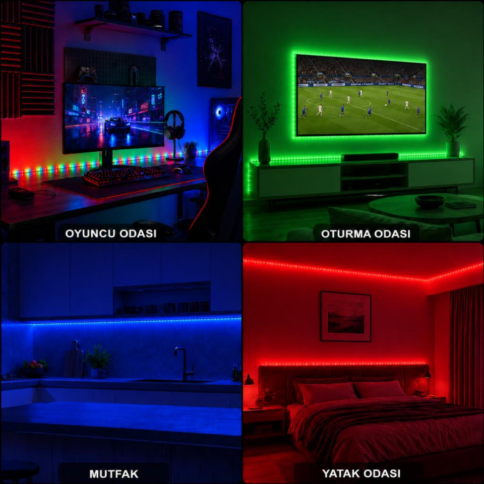 CATA CT-4557 5 Metre RGB Şerit LED Seti – Kumandalı, Adaptörlü, 12V, 4W, 16 Renk ve Işık Modlu Dekoratif Aydınlatma