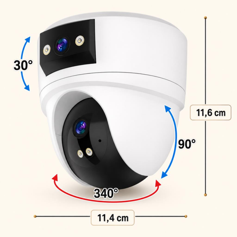 CATA CT-4054 4MP Çift Lensli Akıllı Dome Güvenlik Kamerası – Wi-Fi, Gece Görüşü, İnsan Takibi, Çift Yönlü Ses ve Mobil Uygulama Kontrolü