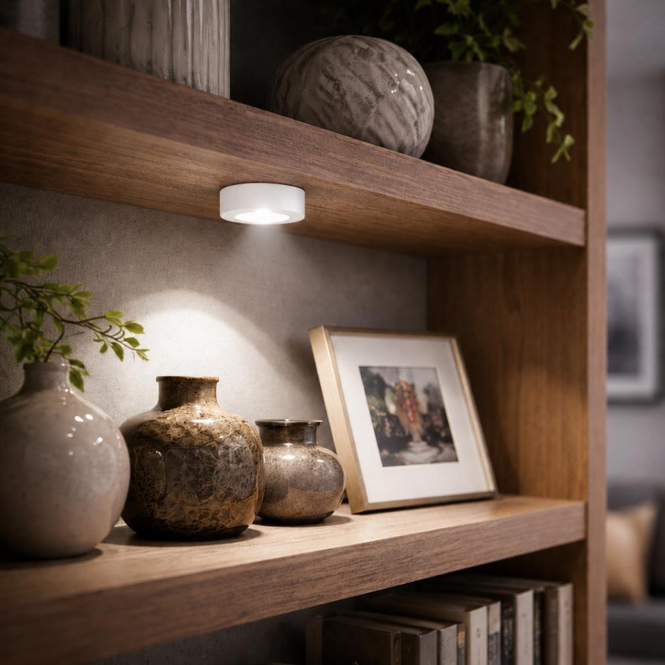 Beyaz Kasa Sıvaüstü Mobil Spot 3W 4000K Naturel Beyaz 220V – 6 cm Mini LED Dolap, Raf, Vitrin ve Mobilya Aydınlatma