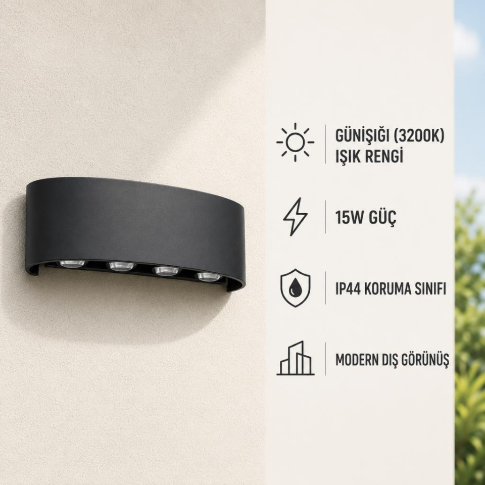Cata CT-8013 Kapri LED Duvar Apliği 15W 3200K Günışığı IP44 Siyah Kasa Yukarı-Aşağı Aydınlatma