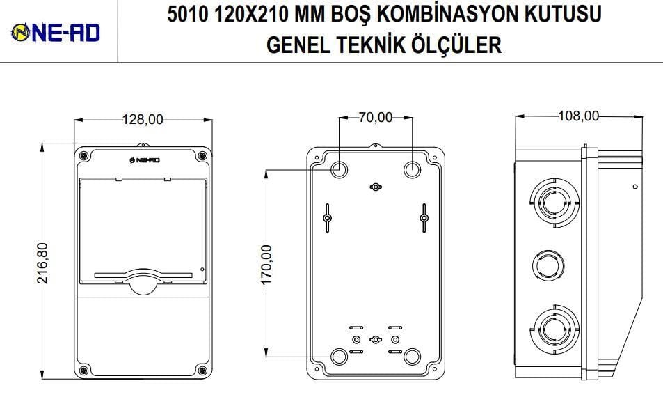 Ne-Ad Küçük Boş Kombinasyon Kutusu 23.8x15.6 cm | ABS Plastik | Priz ve Anahtar Montajına Uygun | Yerli Üretim | Ürün Kodu: 5010