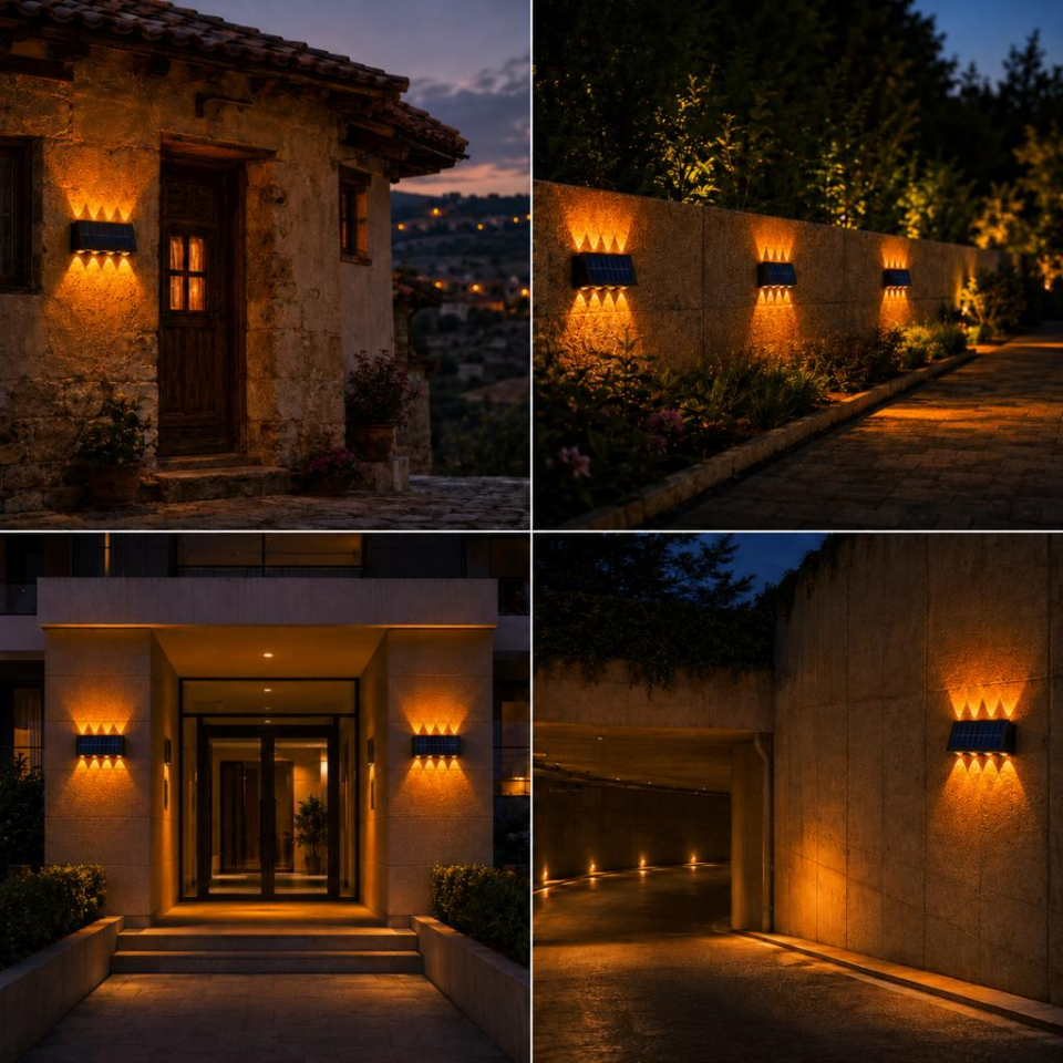 Cata CT-8010 20W Solar LED Duvar Apliği Amber Işık IP65 Çift Yönlü Dış Mekân Aydınlatma