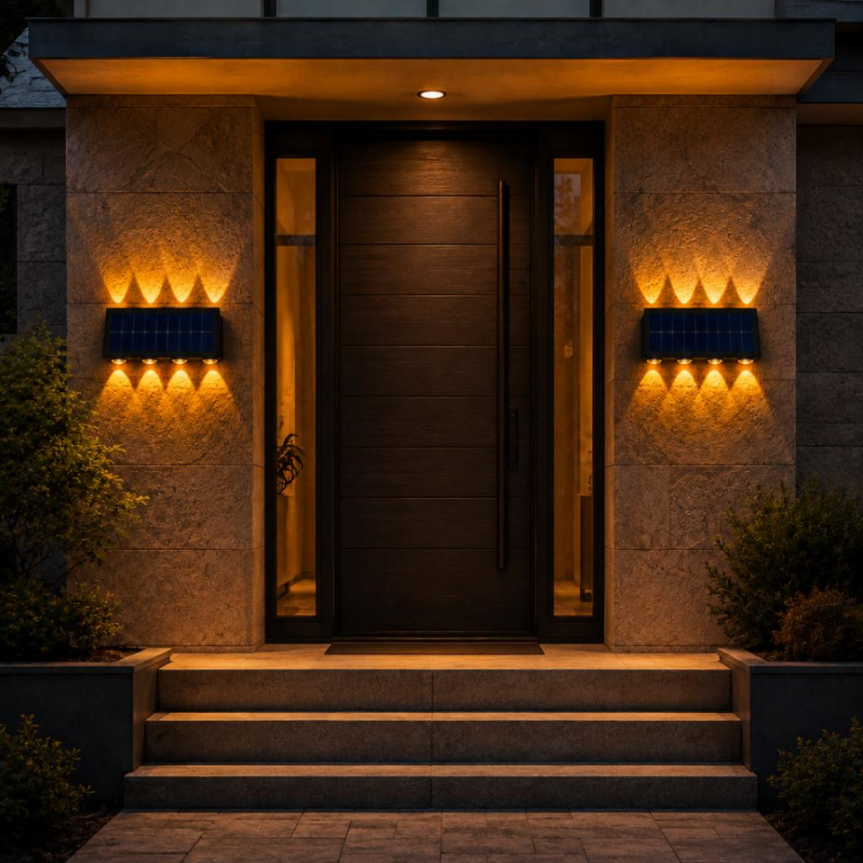 Cata CT-8010 20W Solar LED Duvar Apliği Amber Işık IP65 Çift Yönlü Dış Mekân Aydınlatma