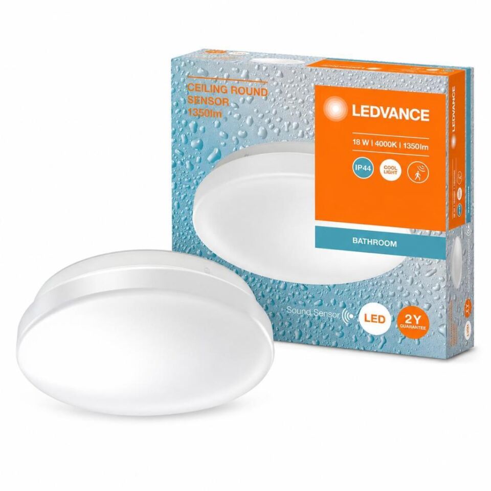 Ledvance 18W Ses Sensörlü LED Plafonyer 4000K Gün Işığı 25,5 cm IP44 Tavan Armatürü