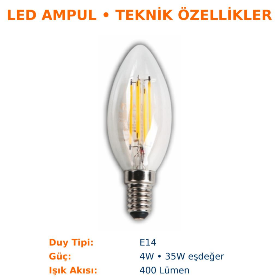 CATA CT-4066 Rustik Buji LED Ampul E14 4W 3000K 400 Lümen Günışığı Dekoratif Aydınlatma