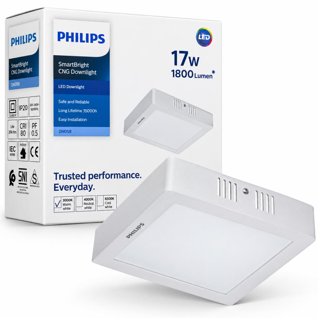 Philips SmartBright DN058 17W Kare Sıva Üstü LED Panel 3000K Sarı Işık 1800 Lümen