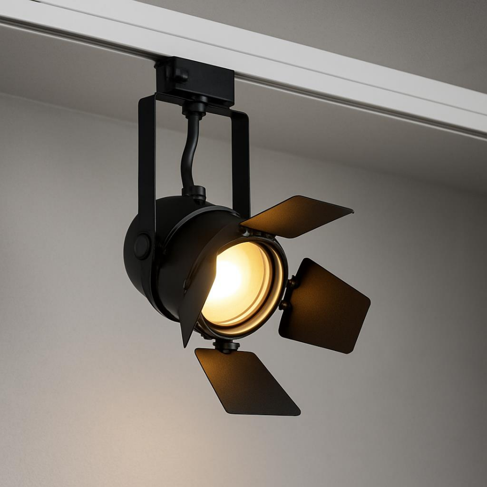Par30 Siyah Kanatlı Ray Tipi Spot Armatür – E27 Duy, Ayarlanabilir Metal Gövde (Ampul Hariçtir)