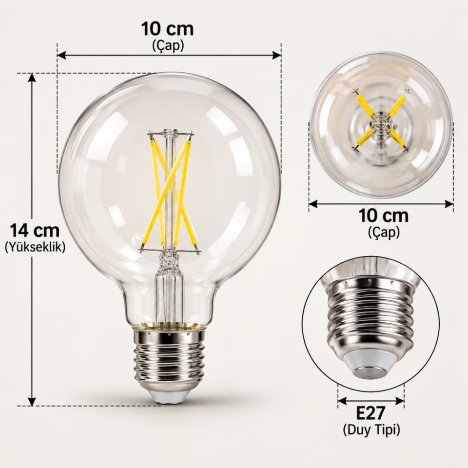 Philips Warm Glow G93 LED Filament Ampul 5,9W 60W Eşdeğer 806 Lümen 2700K Sarı Işık E27 Dim Edilebilir Şeffaf Cam