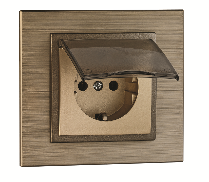 Mono Style Aluminium Bronz KapaklıTopraklı Priz Çerçeve Dahil