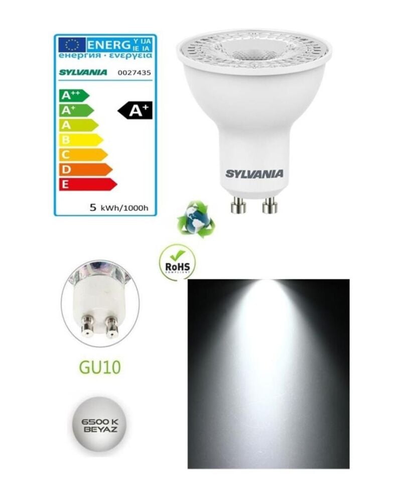 Sylvania 4,2W=50W GU10 Led Ampul 6 Adet Beyaz-GünIşığı Çanak Spot Beyaz (6500K)